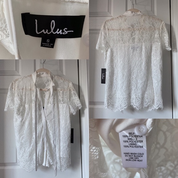 WHITE LACE TIE-NECK TOP! - Picture 6 of 8